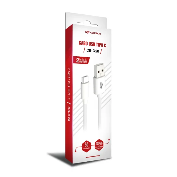 Cabo USB-USB C 2Metros 3A CB-C20WH C3Tech - Image 2