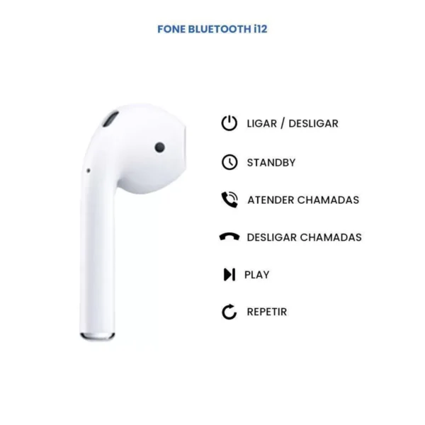 Fone Sem Fio I12 Tws Branco Bluetooth 5.0 Android/ios - Image 5
